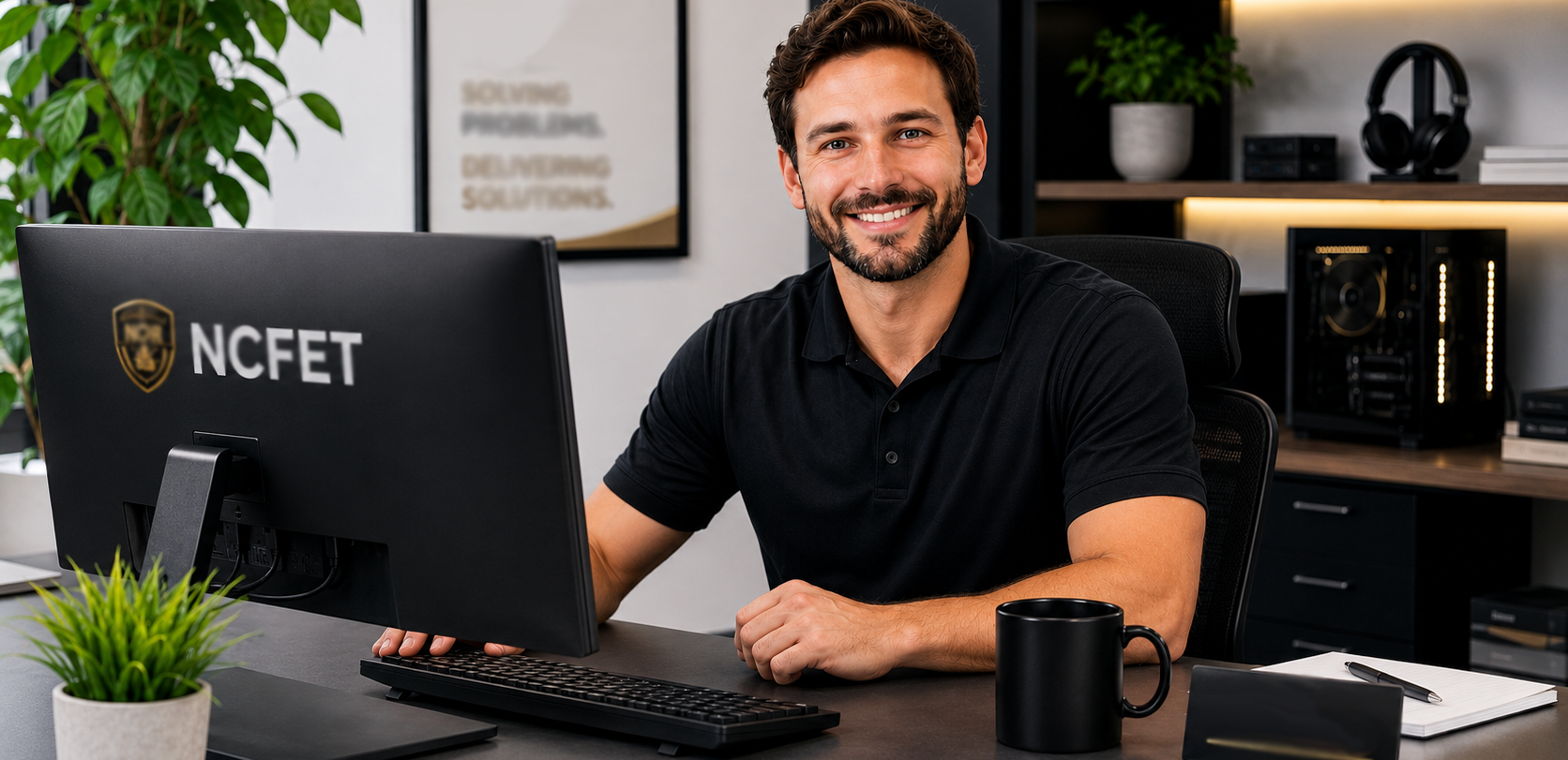 NCFET certified fitness equipment technician at a professional workstation