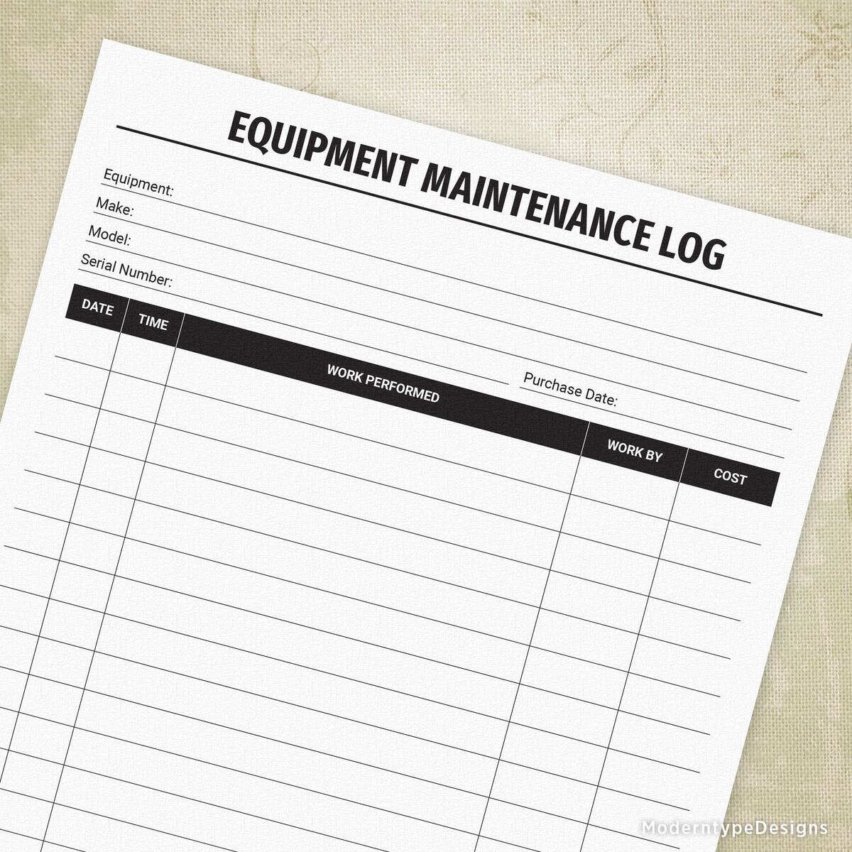 Technician documenting a preventive maintenance inspection for equipment